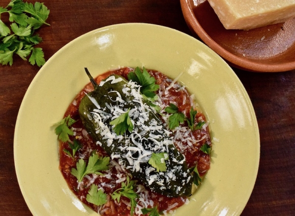 Rick BaylessGrilled Chiles Rellenos with Creamy Grilled Vegetables